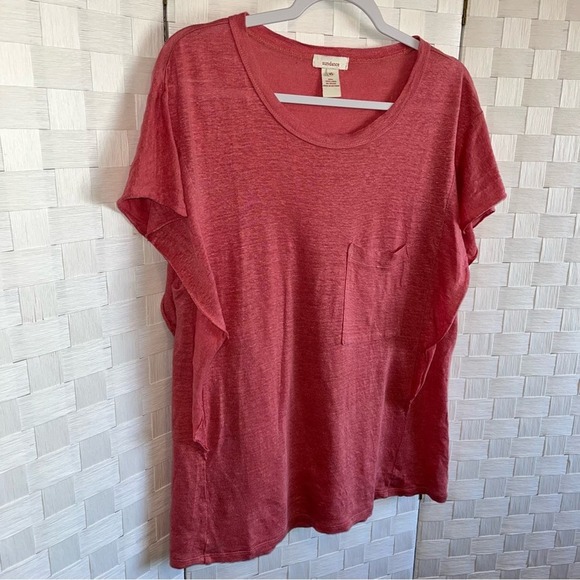 Sundance Womens 100% Linen Ruffle Tee Blouse Size XS Basic Spring Flutter Sleeve - Picture 11 of 12